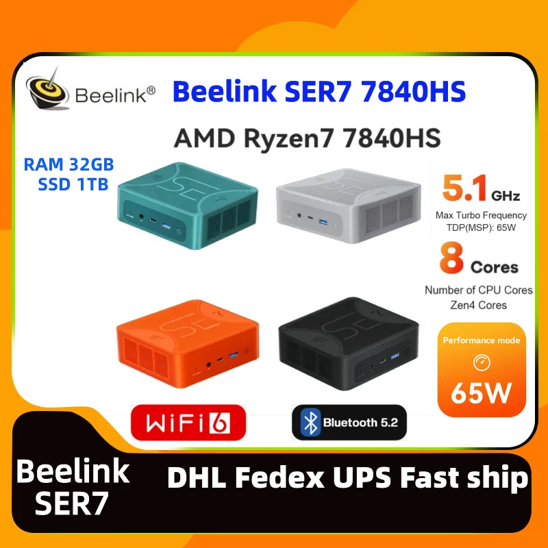 Beelink SER7 AMD Ryzen7 7840HS TDP 65W 5.1GHz ̹ ̴ PC, 繫 ̸ 32G 1T DDR5 dp 4K ÷, ũž Beelink SER7 ̴ PC